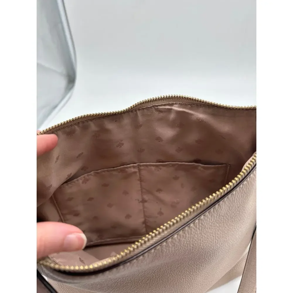 Kate Spade Bailey Pebbled Leather Shoulder Hobo Bag Neutral Purse Front Pockets